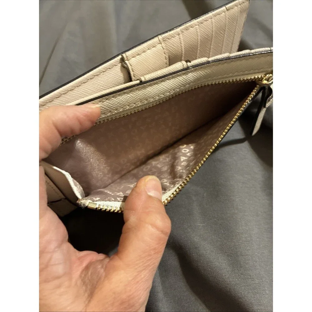 Kate Spade Laurel Way Stacy Snap Wallet Almond Leather Saffiano Cream Gold